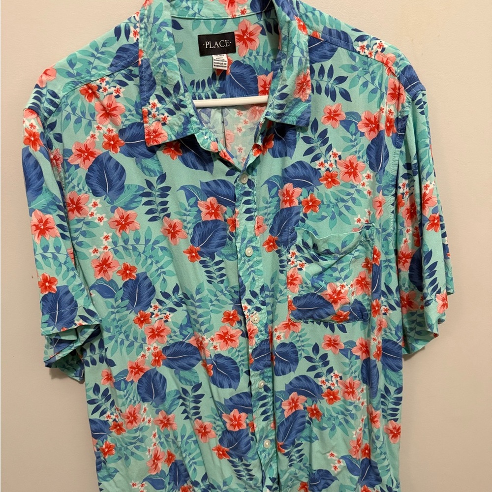 Place Casual Button Down Shirt Blue and Red